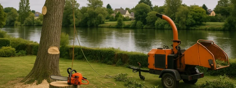 Abattage sécurisé avec nacelle dans un jardin à Le Mans